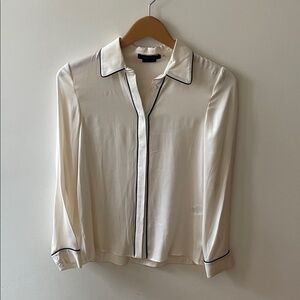 Alice and OliviaCream Blouse with Black Piping